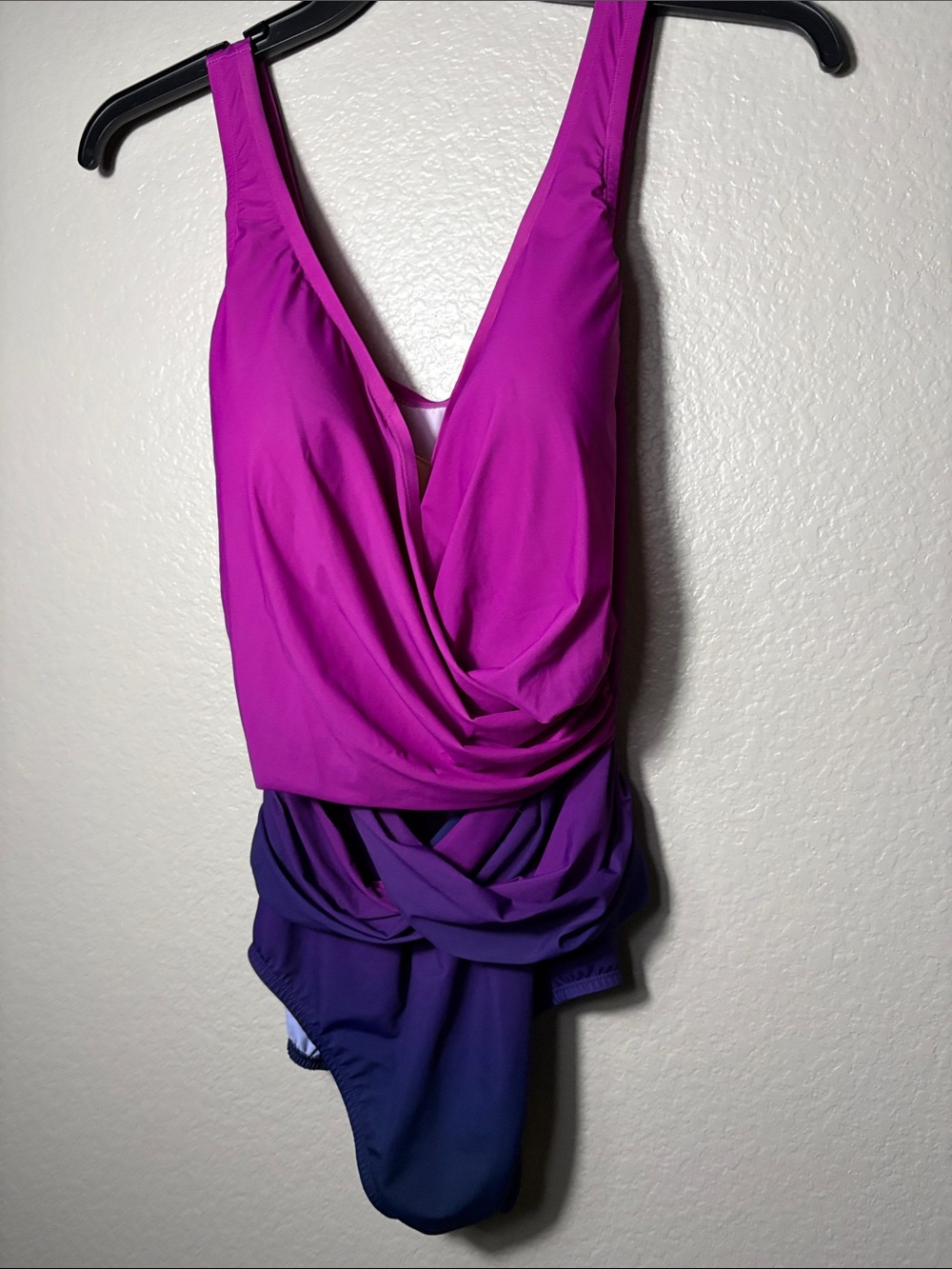 Lands' End Magenta to Purple Ombre Draped One-Piece Swimsuit